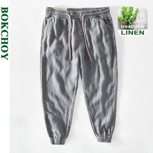 Pants 2021 Spring Summer New Men Linen Pants Breathable Thin Khaki Cargo Harem Trousers GAZ353