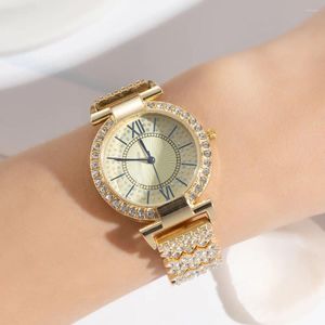 Wristwatches Luxury Fully Dimond Quartz Watch For Women Stainless Steel Waterproof Watches Fashion Hand Clock Ladies Dress Bracelet Wrist