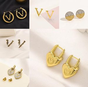 Luxury Brand Designers Letters Stud Clip Stainless Steel Round Geometric Famous Women Crystal Rhinestone Metal Earring Wedding Party Jewerlry