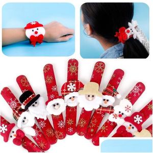 Decorações de Natal Slap Pulseira Flanela Boneco De Neve Deer Santa Wristhand Sem Luz Xmas Crianças Festa Brinquedos Crianças Atacado Drop Dho1C