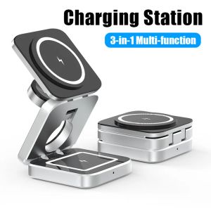 Ny 3 i 1 vikbar magnetisk trådlös laddningsstativ för Samsung iPhone 15, 14, 13 Pro/Max/Plus, AirPods 3/2 Station Dock Fast Charger Holder Holder