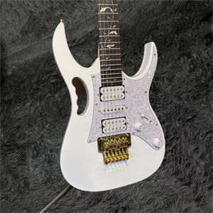 Gorąca sprzedaż dobrej jakości białą słynną gitarę elektryczną na poziomie mistrzowskim 7V, wysokiej jakości system vibrato, 24-tonowa podstrunka, ruchomy ton, --- instrumenty muzyczne