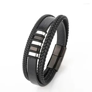 Link Bracelets Multi-Layer Hand-Woven Cow Leather Stainless Steel Men Bracelet Bangle Fashion Vintage Jewelry Titanium Wholesale