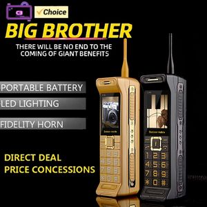 Unlocked Retro Style Big Brother Mobiltelefon Antenna Good Signal Power Bank Long Standby Extroverted FM Bluetooth Torch ficklampan Dual Sim Card Telefon