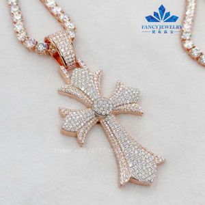 Ожерелье из муассанита, высокое качество, кулон с крестом, кулон из стерлингового серебра 925 s, кубинская цепочка, ювелирные изделия, кулон в стиле хип-хоп
