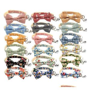 Dog Collars Leashes Cute Cat Collar Small Puppy S Bow Kitten Bowknot Necklace With Bell For Chihuahua Pet Supplies Drop Delivery H Dh9Mu