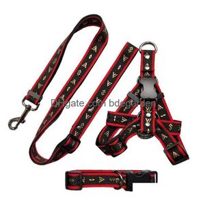 Designer Dog Collar Leashes Set Classic Bronzing Letter Pet Collars Nylon Car Seat Belts No Pl Harness For Small Medium Large Dogs Dhvge