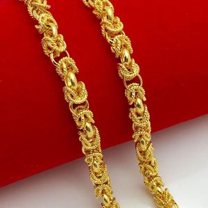Necklaces Men Necklace Chain Solid Filigree Luxury Statement Jewelry Real 24K Gold Color Chain Necklace 55cm Long