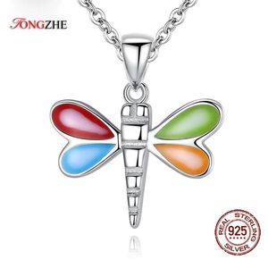 Naszyjniki Tongzhe 925 Sterling Srebrny Naszyjnik Dragonfly Dragon Fly Wings Animal CZ Choker Naszyjnik dla kobiet