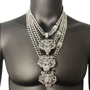 Hip Hop 3D Tiger Pendant Necklace 24k Solid Fine Yellow white Crystal CZ Cuban Chain HipHop Iced Out Bling Necklaces Men Fashion Charm Jewelry Heavy