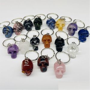 Action Toy Figures Wholesale Bulk Anime Car Keychain Charm Accessories 1 Inch Natural Crystal Skull Key Ring Cute Students Personalize Dhgie