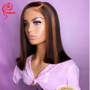 Wigs Lace Wigs Hesperis Brown Highlight Bob Human Hair Short Brazilian Remy Pu 5x5 Closure Cut For Black Women