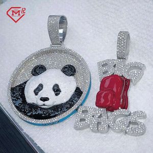 Hiphop runda panda helt is ut def smycken sterling sier charm moissanite hänge