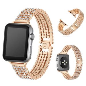 Tillbehör Diamond Rhinestone Bling -rem för Apple Watch Band 3842mm Rostfritt stål Metallarmband för IWATCH 5 6 SE 4044mm FHXBD14