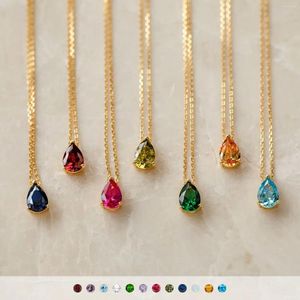 Chains Titanium Steel Water Drop Zircon Necklace For Women Men Gold Plated 12 Month Birthstone Party Wedding Jewelry