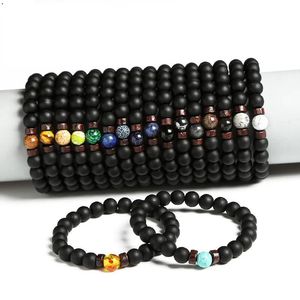 8mm svart glas pärlstav armband trä spacer chakra naturliga sten pärla charms set smycken för kvinnor flicka gåva