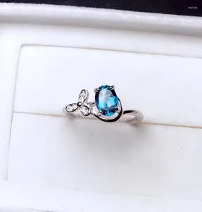 Anéis de cluster Limpar azul topázio anel de pedra preciosa com 925 jóias finas de prata natural gem bom oceano cor menina aniversário presente de aniversário