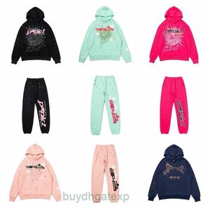 B9CZ Erkeklerin Takipleri SP5DER 555555 Örümcek Web Köpük Baskılı Saf Pamuk Hoodie ve Pantolon Sonbahar ve Kış Yeni Erkek ve Kadın Modası İçin