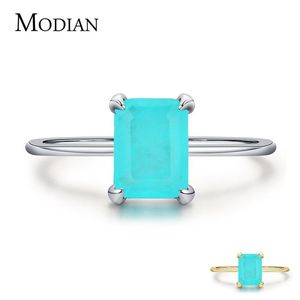 Modian autentico anelli di nozze in argento sterling 925 classico rettangolo tormalina Paraiba anello di dito femminile per le donne fascino fine Je222Q