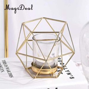 Titulares magideal 8pcs design geométrico arame de ferro hexagon tealight holder holding férias de casas de casamento decorações de natal sh19