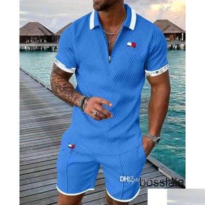 Men'S Tracksuits Mens Designer Plus Size 3Xl Luxury Two Piece Set 2023 Autumn Brand Printed Outfits Cotton Blend Short Sleeve T-Shir Dhjgu