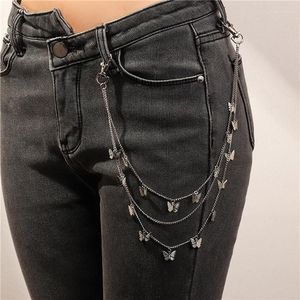 Cintos Chic Borboleta Multinível Baixo Correntes de Metal Cintura Chaveiro Moda Corrente Lateral Cinto Acessórios Jóias para Jeans190T