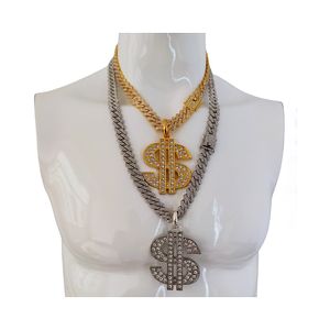 Tung solid 18k guld fin gf amerikansk dollar symbol hänge kuba kedja halsband 14mm mäns hip-hop 50 60 70 cm