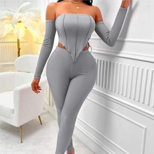 Women's Swimwear Summer Beach Clothes 2023 Cover Up Outlet Female Clothing Sexy Women Solid Color Long Sleeve One Line Shoulder Slim Suit