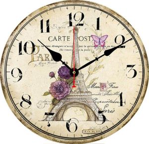 壁時計14インチパリクロックヴィンテージェコントトリーフレンチタワーラウンド木製家族の装飾塗装時計4663469