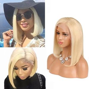 Peruki Skóra wyrównana prosta jedwabisty peruki 613 Blond Braizilian Virgin Human Hair Pełne koronkowe peruki 12 cali dla kobiet z dzieckiem H