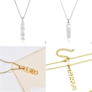 Pendant Necklaces 12 Signs 18K Stainless Steel Constell Necklace Gold Chains Letter Zodiac Women Men Fashion Jewelry Will And Sandy Dhzuy