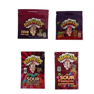 Warheads Edible Mylar Packaging Påsar Sour Chewy Cubes Wowheads 3 Sidseglet Dragkedja Luktbevis i lager ujweh fdemm