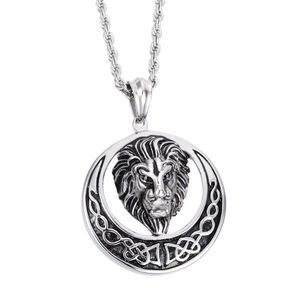 Ny gjutning Silver Fantastisk kvalitet Män 316L rostfritt stål Lion Head Pendant Circle med 4mm 22 ED ROPE CHAIN ​​N279X