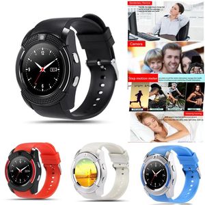 Relógios V8 Smart Watch Sport Bluetooth Relógios com câmera 0,3m MTK6261D Smartwatch Screen completa para Android Micro Sim TF com R