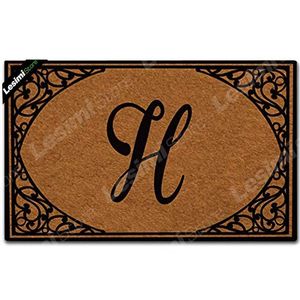 Personalisierte Kissen-Fußmatte mit Monogramm, personalisierbar mit Ihrem Namen und anfänglichem Blumenrahmen, rutschfeste Willkommens-Fußmatte für den Innen- und Außenbereich