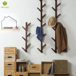 Racks New 6/8 Hooks Coat Rack Wall Solid Wood Wall Hanging Living Room Bedroom Decorative Clothes Rack All Hat Rack Bamboo Furniture T20