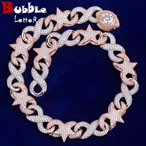 Boxes Bubble Letter Golden Color Star Miami Cuban Chain Necklace for Men Iced Out Zircon Hip Hop Link Choker Fashion Rock Jewelry