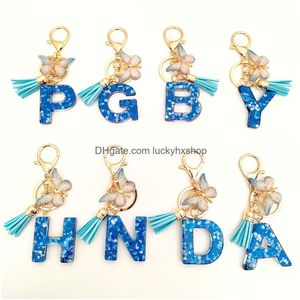 Key Rings Initial Letter Keychains For Girls Women Cute Butterfly Heart Keychain Backpack School Bag Drop Delivery Jewelry Dhr6R