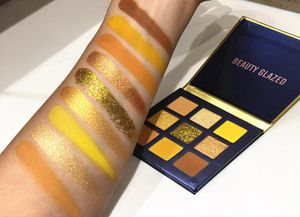 9 Farben Gelb Beauty Glazed Makeup Lidschatten-Palette Make-up-Pinsel Schimmernde pigmentierte Lidschatten-Palette Make-up-Palette8578448