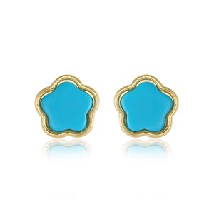 Plum Blossom Stud Earrings S925 Silver Blue turquoise Plated 18k Gold Earrings European Women Retro Earrings Women Wedding Party Jewelry Valentine's Day Gift SPC