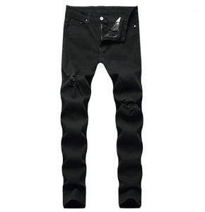 Men039S jeans 2021 män staplade rippade manliga svarta denim raka benbyxor studenter smal fit pojkvän streetwear kvalitet Bra4934541