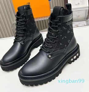 Women Boot Altritory Flat Ranger Booties Wonder Flat Combat Boots Zip Martin Onkle Smooth Debossed Calf Leather and Canvas