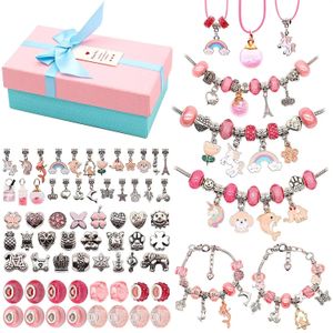 Charme diy pulseira jóias fazendo kit bonito pingente liga de vidro contas conjunto caixa para crianças presentes de aniversário de natal presente da menina 231229