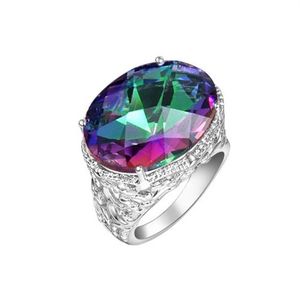 Newest Latest style For Women Colored Ring Jewelry 925 sterling Silver Plated Oval Rainbow Fire Mystic topaz gems Silver Rings292R