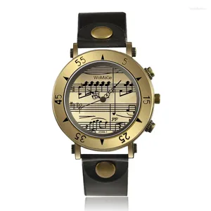 Orologi da polso Sdotter Classic Vintage Gold Orologi da uomo Moda Nota musicale Orologio da polso da uomo al quarzo Orologio casual in pelle retrò Erkek Kol Sa