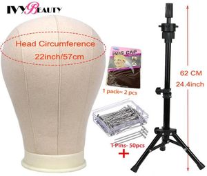 Canvas Block Head Bald Training Mannequin Head With Stand Display Styling Manikin Head With Wig Stand Tipod For Mannequin Wigs 2116590759