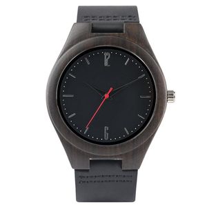 Relógio masculino casual preto de madeira natural, relógio analógico de quartzo, relógio de pulso de bambu com pulseira de couro, presente reloj242k