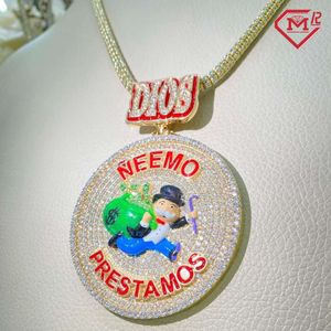 Rock Rapper 3D Enamel Round Iced Out Sterling Sier Letter Design Custom Moissanite Pendant