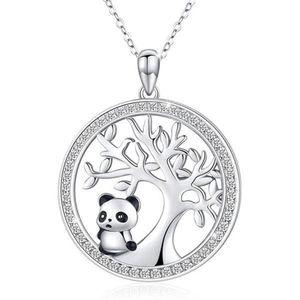 Cute Panda Crystal Bridal Necklace Vintage Female Tree Of Life Pendant Rose Gold Silver Color Chain Necklaces For Women331Y