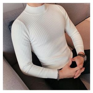 Erkek Sweaters İnce-Fit Base Örgü Sıska T-Shirt Basit Moda Düz Renk Stand Yaka Gömlek Menclothing